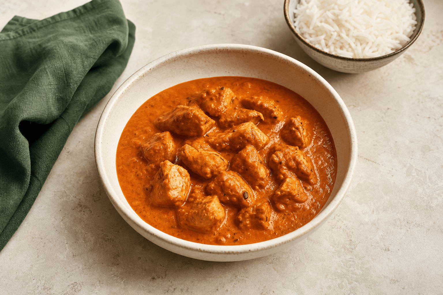 Chicken tikka masala prepared for The Lunch Lady kitchen